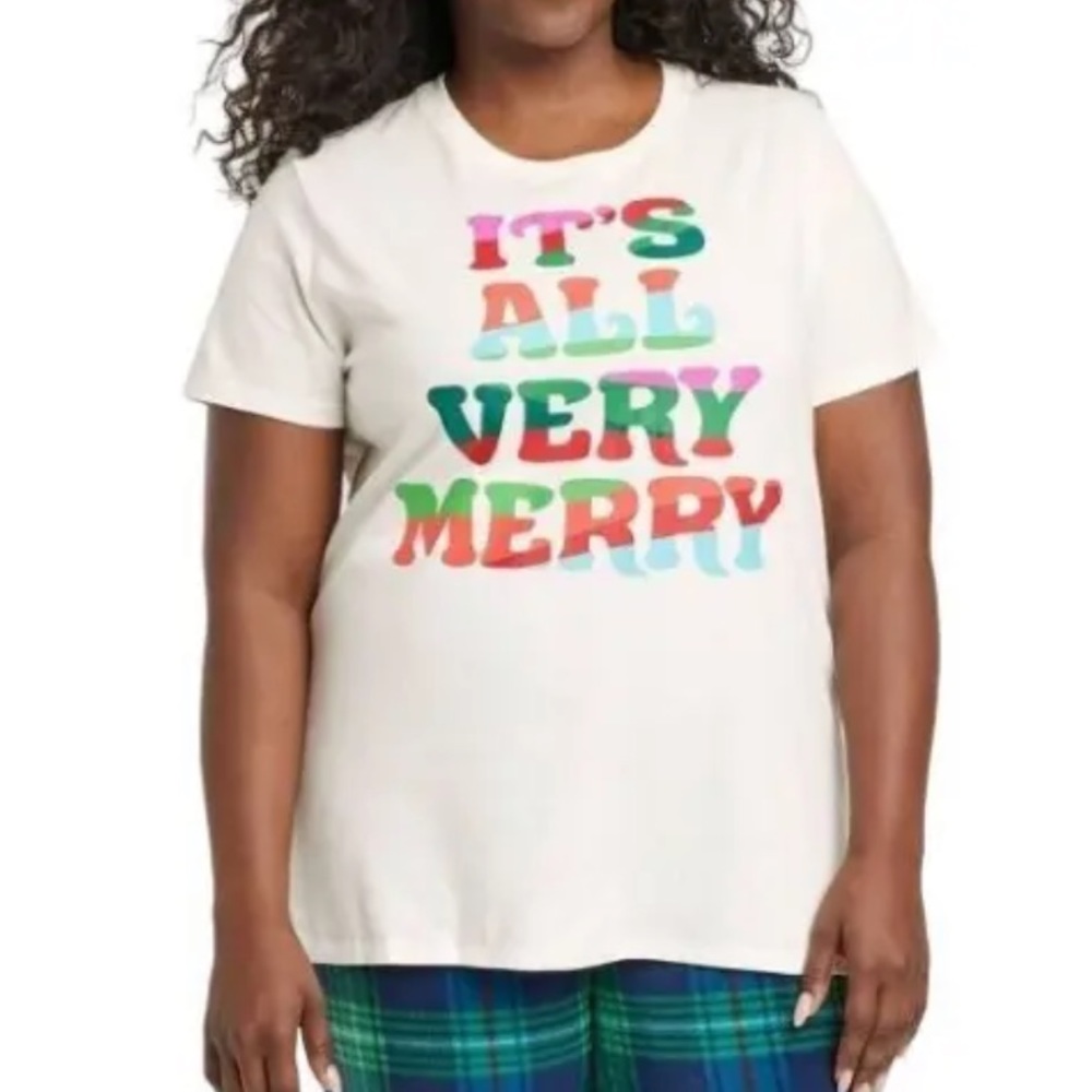 Wondershop Holiday It's All Very Merry Short Sleeve Pajama Sleepwear Shirt 1X